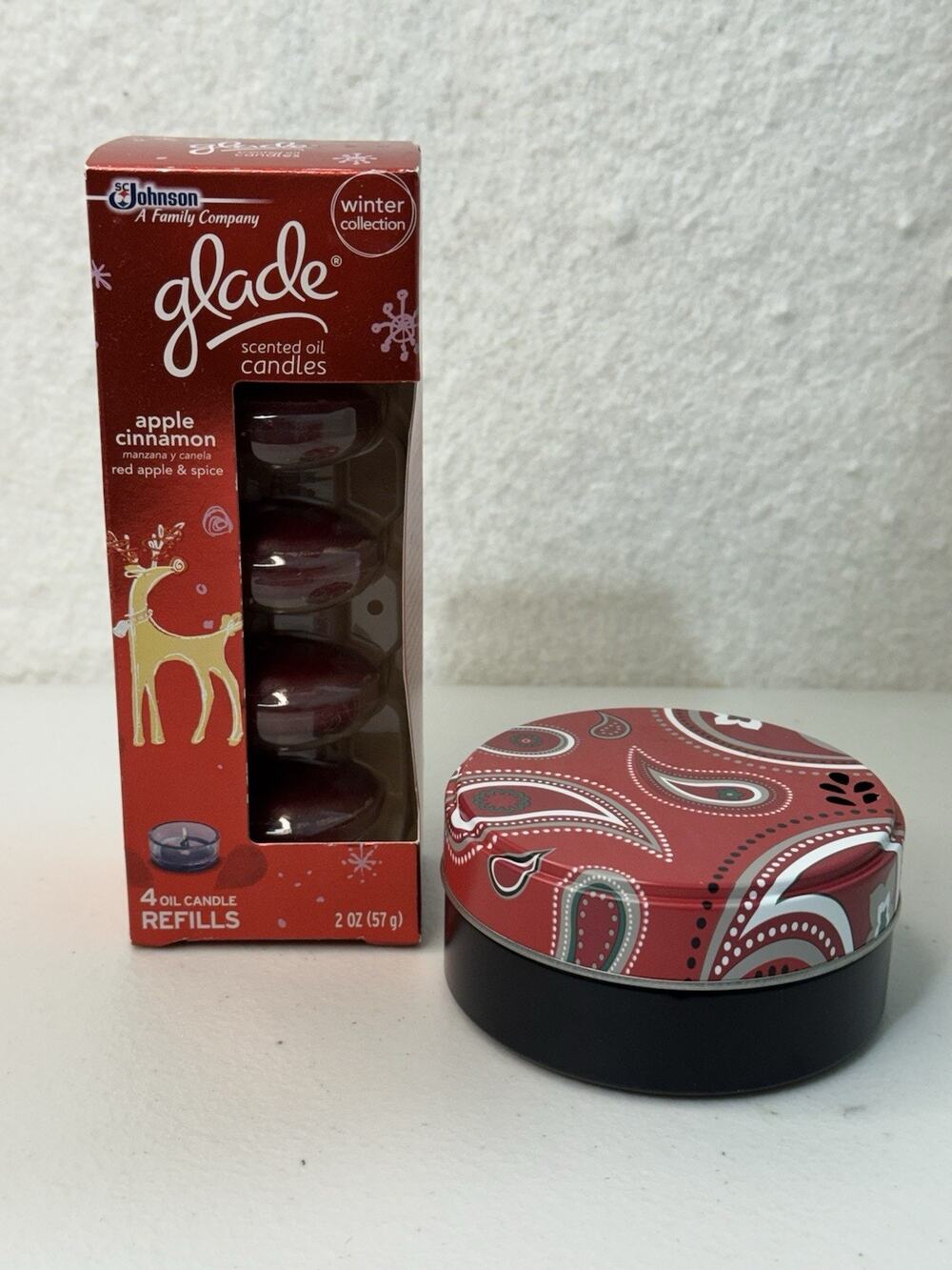 Glade Scented Oil Candle Holder & Box Of 4 Refills Discontinued Apple Cinnamon